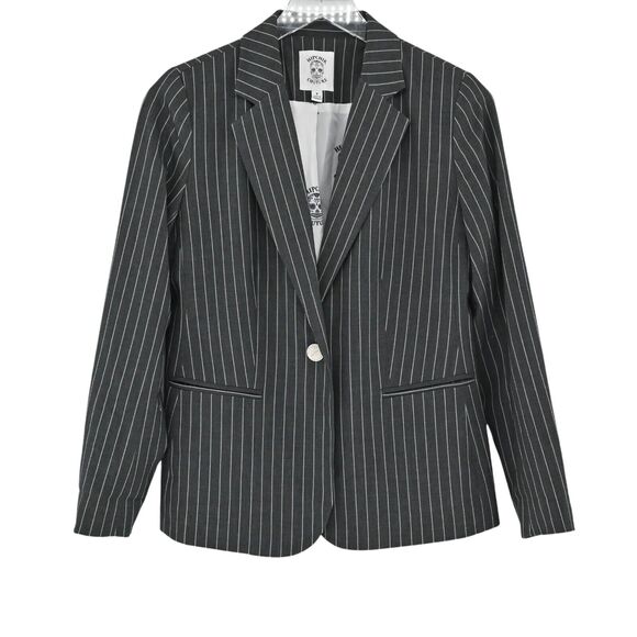 HIPCHIK COUTURE Blazer Womens Sz 8 Gray Pinstripe Rhinestone Butterfly Retro Y2K - Picture 1 of 13